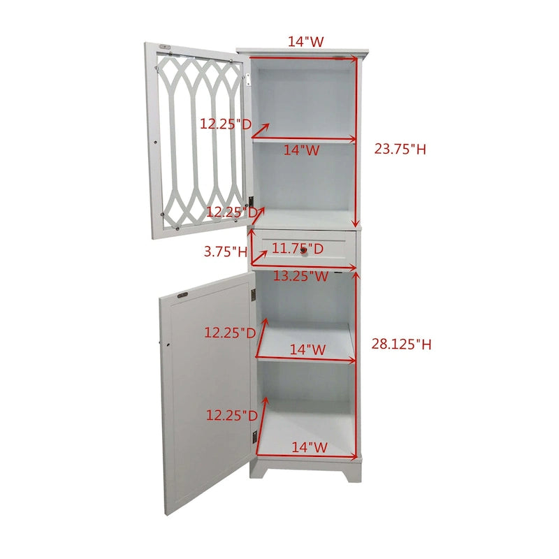 Tall Bathroom Storage Cabinet with Glass Door Adjustable Shelf and Drawer White