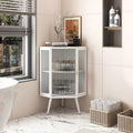 Metal Floor Corner Cabinet with Glass Door and Adjustable Shelf 31.5 in.