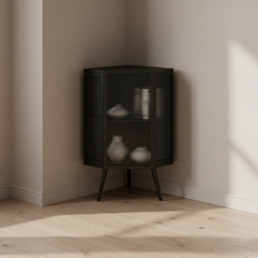 Metal Floor Corner Cabinet with Glass Door and Adjustable Shelf 31.5 in.