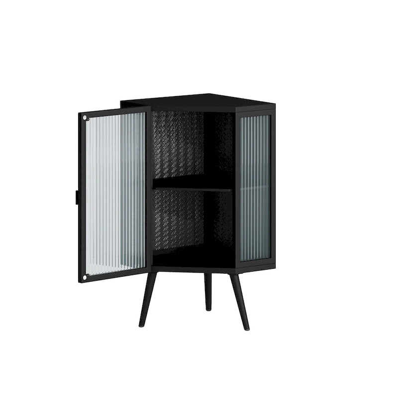 Metal Floor Corner Cabinet with Glass Door and Adjustable Shelf 31.5 in.