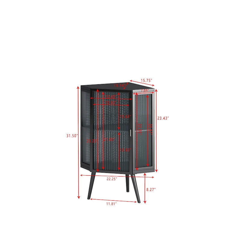 Metal Floor Corner Cabinet with Glass Door and Adjustable Shelf 31.5 in.