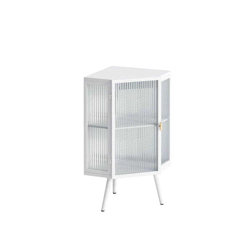 Metal Floor Corner Cabinet with Glass Door and Adjustable Shelf 31.5 in.