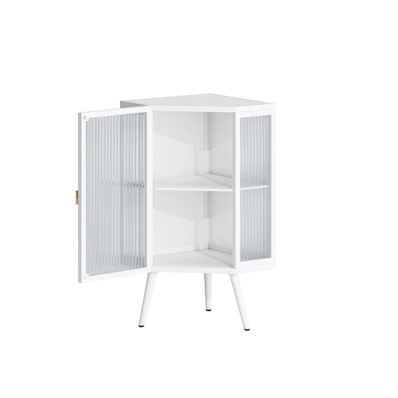 Metal Floor Corner Cabinet with Glass Door and Adjustable Shelf 31.5 in.