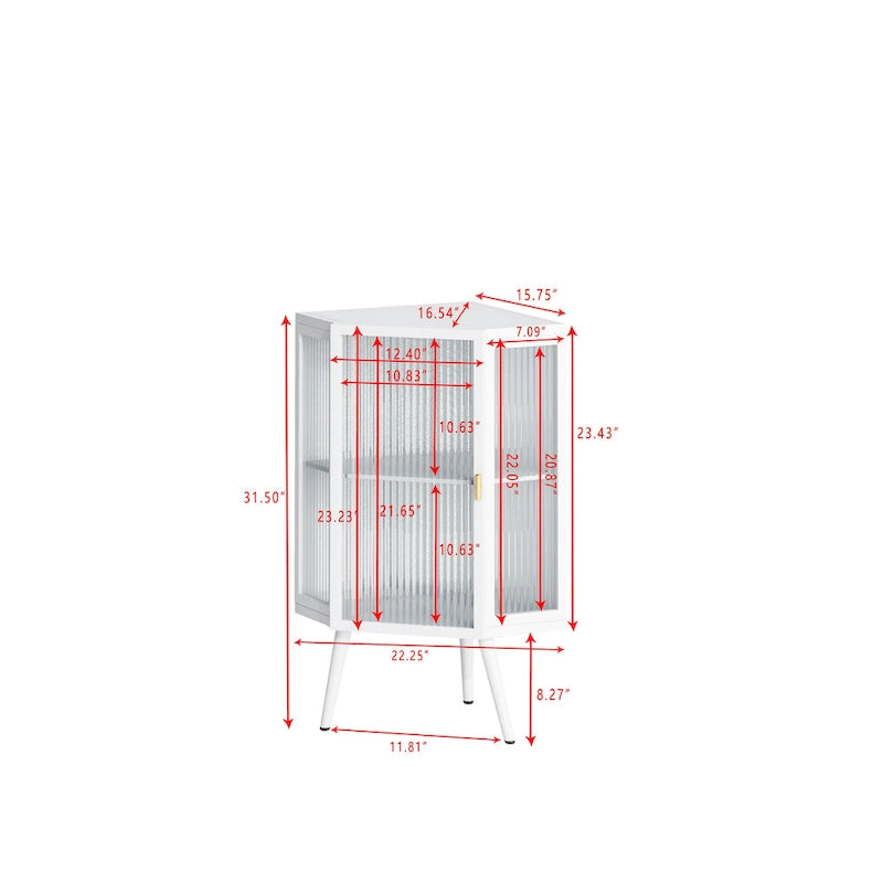 Metal Floor Corner Cabinet with Glass Door and Adjustable Shelf 31.5 in.
