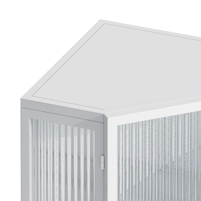 Metal Floor Corner Cabinet with Glass Door and Adjustable Shelf 31.5 in.