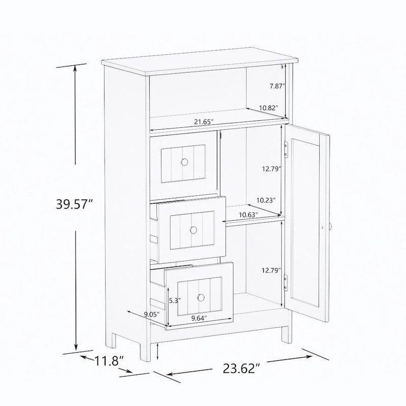 Bathroom Standing Storage Cabinet with 3 Drawers and 1 Door White