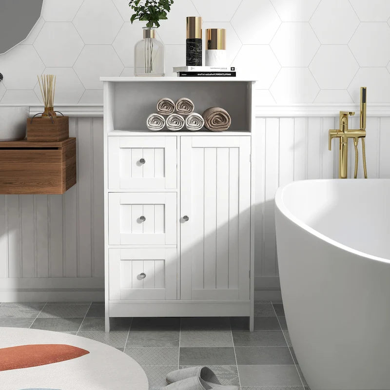 Bathroom Standing Storage Cabinet with 3 Drawers and 1 Door White