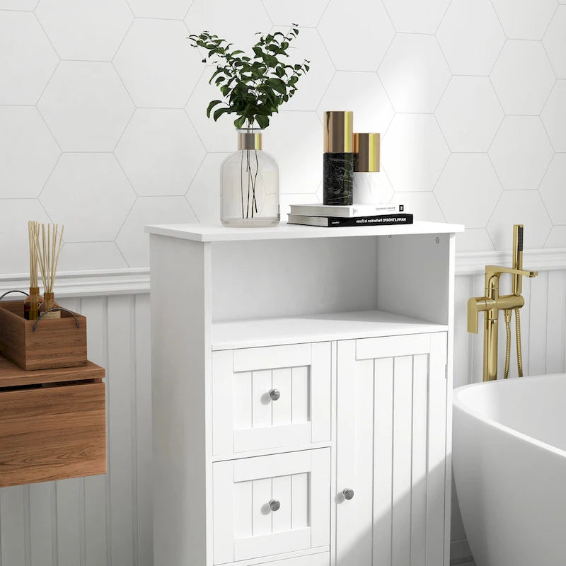 Bathroom Standing Storage Cabinet with 3 Drawers and 1 Door White