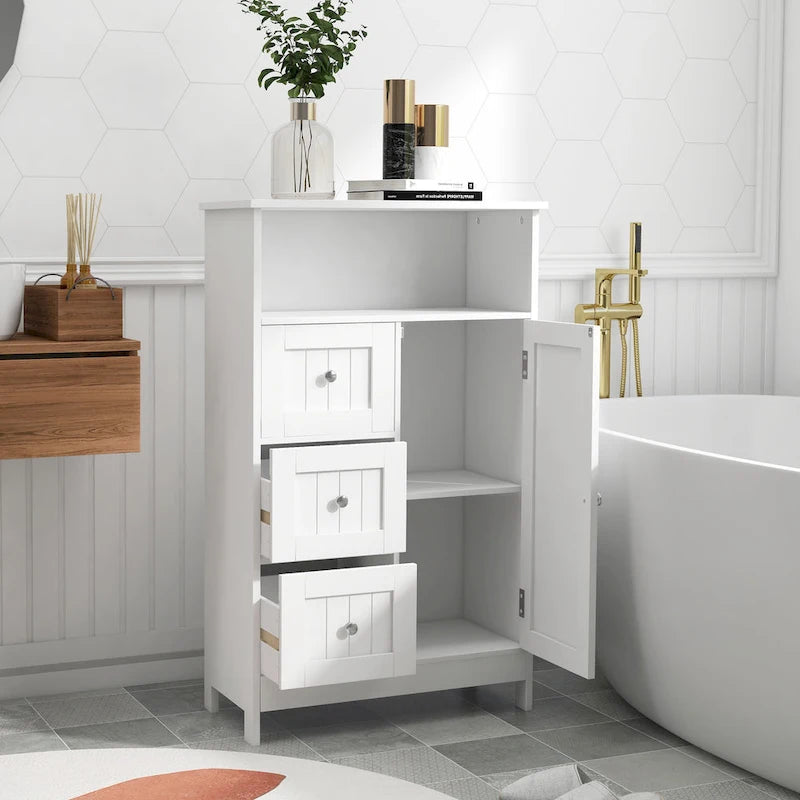 Bathroom Standing Storage Cabinet with 3 Drawers and 1 Door White