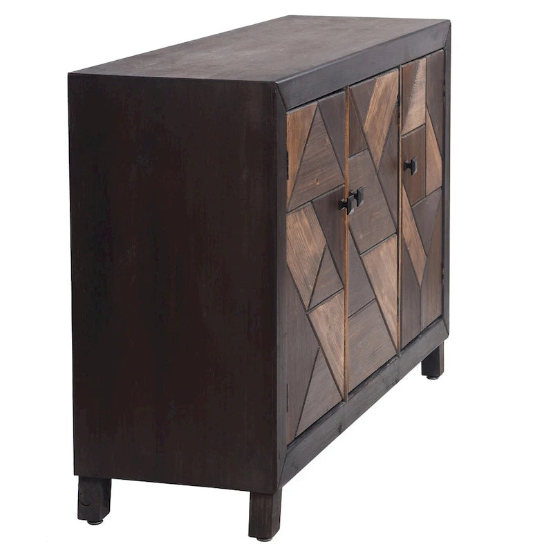 Espresso 3 Door Credenza with Chevron Pattern and Fixed Interior Shelf