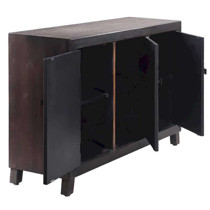 Espresso 3 Door Credenza with Chevron Pattern and Fixed Interior Shelf