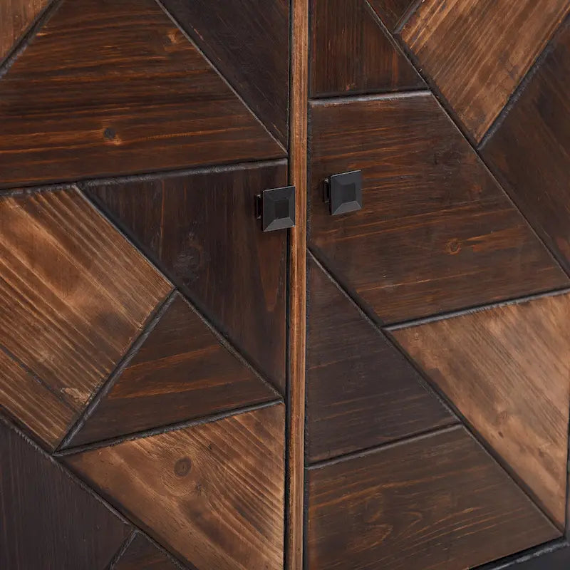 Espresso 3 Door Credenza with Chevron Pattern and Fixed Interior Shelf