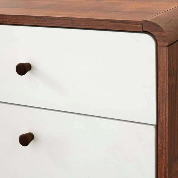 Mid Century 2 Drawer File Cabinet with Angled Legs Walnut and White Finish