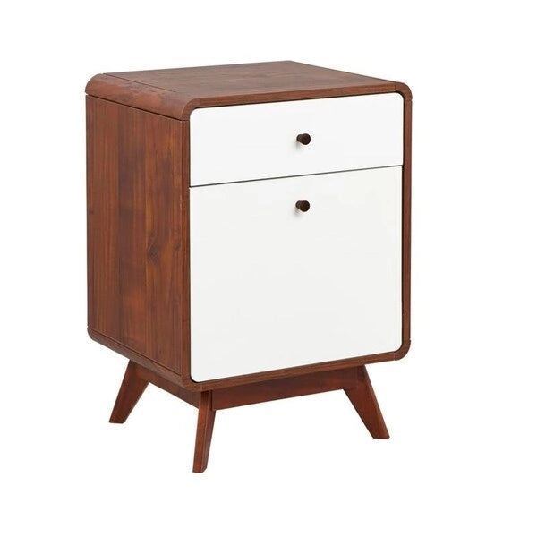 Mid Century 2 Drawer File Cabinet with Angled Legs Walnut and White Finish