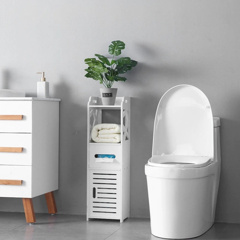 3 Tier Freestanding Bathroom Floor Cabinet PVC Waterproof White 9 x 8.66 x 31.5 in.