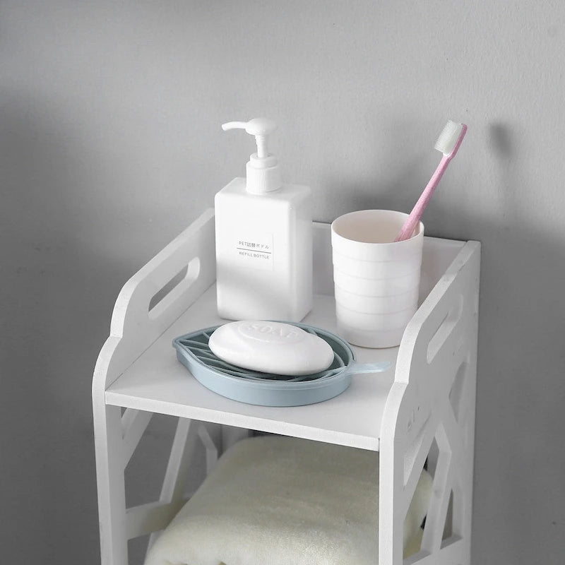 3 Tier Freestanding Bathroom Floor Cabinet PVC Waterproof White 9 x 8.66 x 31.5 in.
