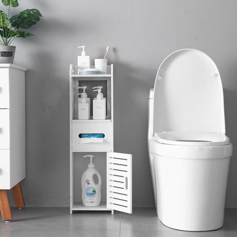 3 Tier Freestanding Bathroom Floor Cabinet PVC Waterproof White 9 x 8.66 x 31.5 in.