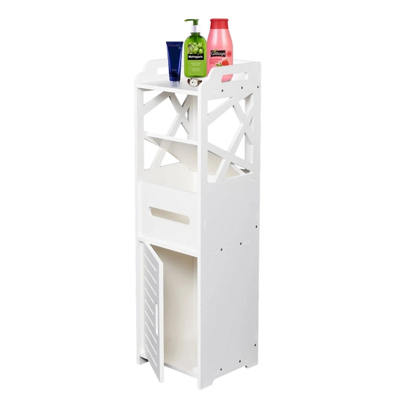 3 Tier Freestanding Bathroom Floor Cabinet PVC Waterproof White 9 x 8.66 x 31.5 in.