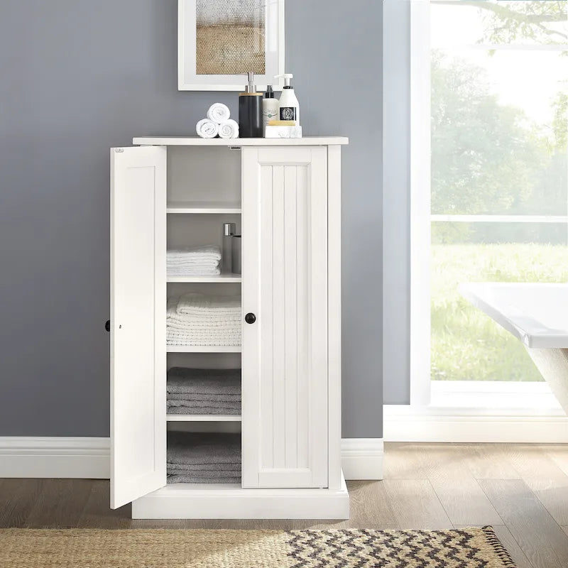 Coastal Style Accent Cabinet with Beadboard Doors and 4 Adjustable Shelves White