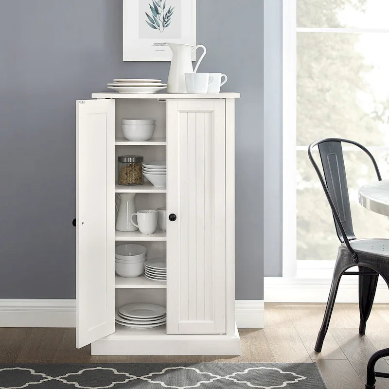 Coastal Style Accent Cabinet with Beadboard Doors and 4 Adjustable Shelves White