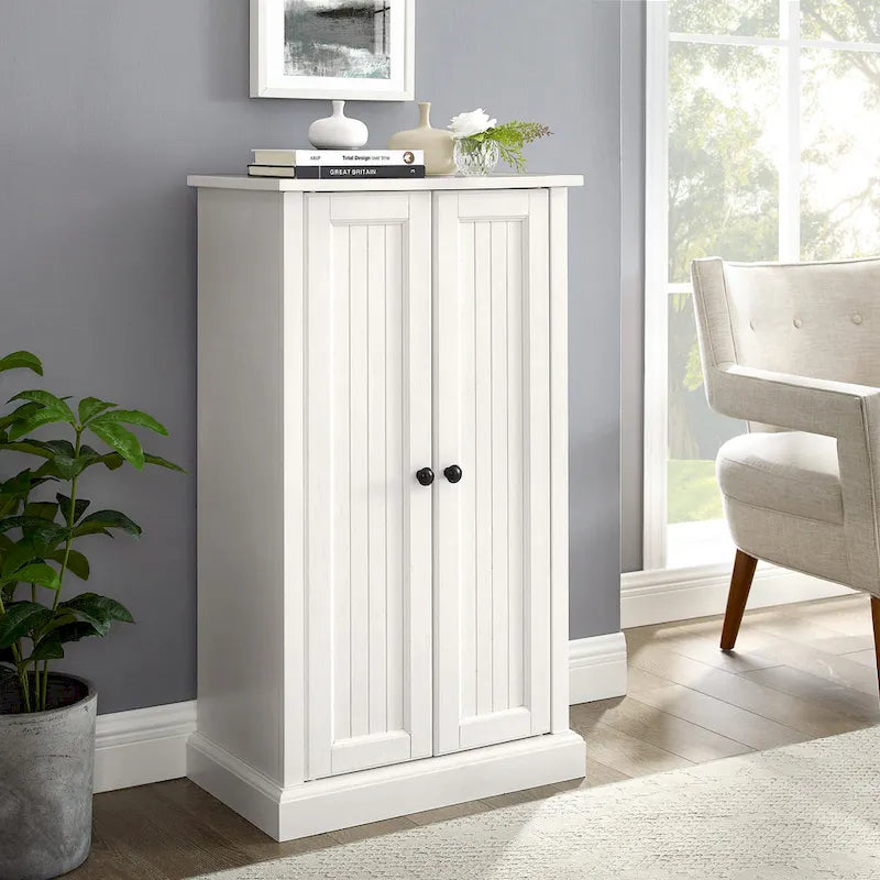 Coastal Style Accent Cabinet with Beadboard Doors and 4 Adjustable Shelves White