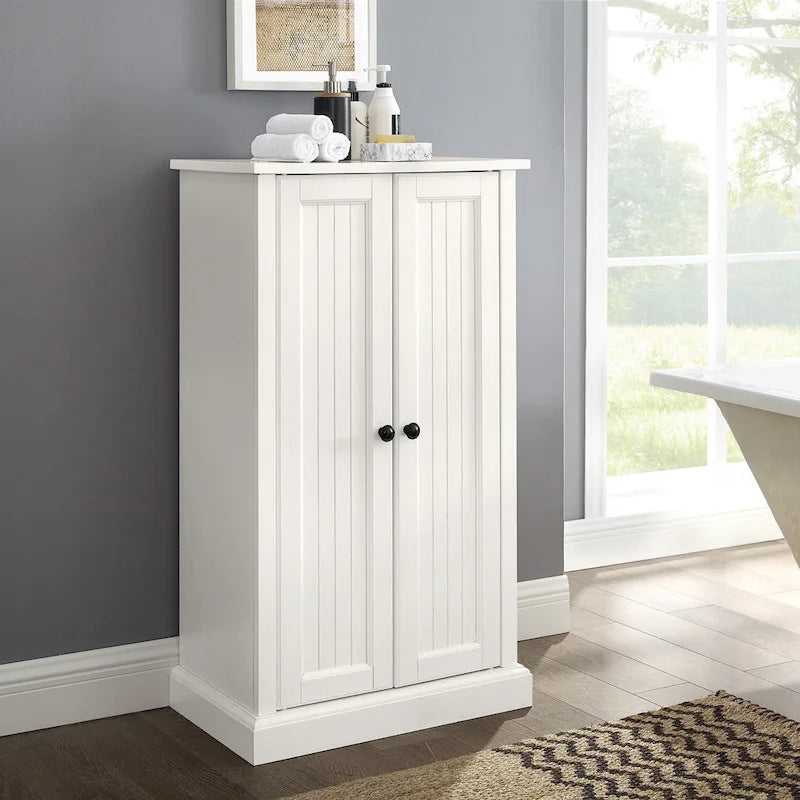 Coastal Style Accent Cabinet with Beadboard Doors and 4 Adjustable Shelves White