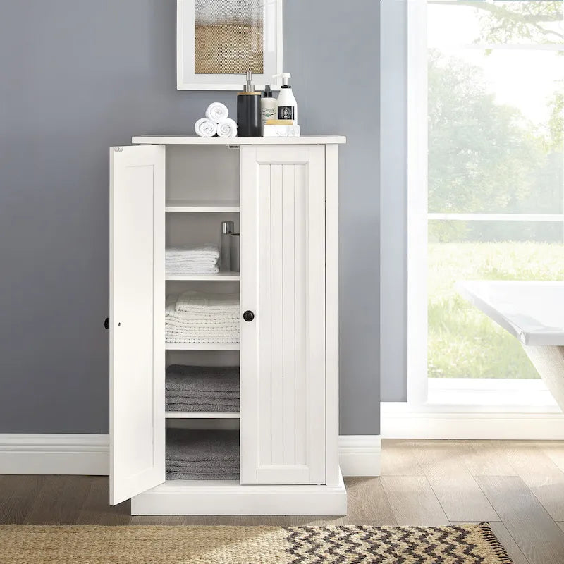 Coastal Style Accent Cabinet with Beadboard Doors and 4 Adjustable Shelves White