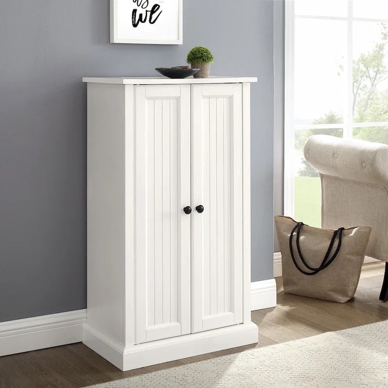 Coastal Style Accent Cabinet with Beadboard Doors and 4 Adjustable Shelves White