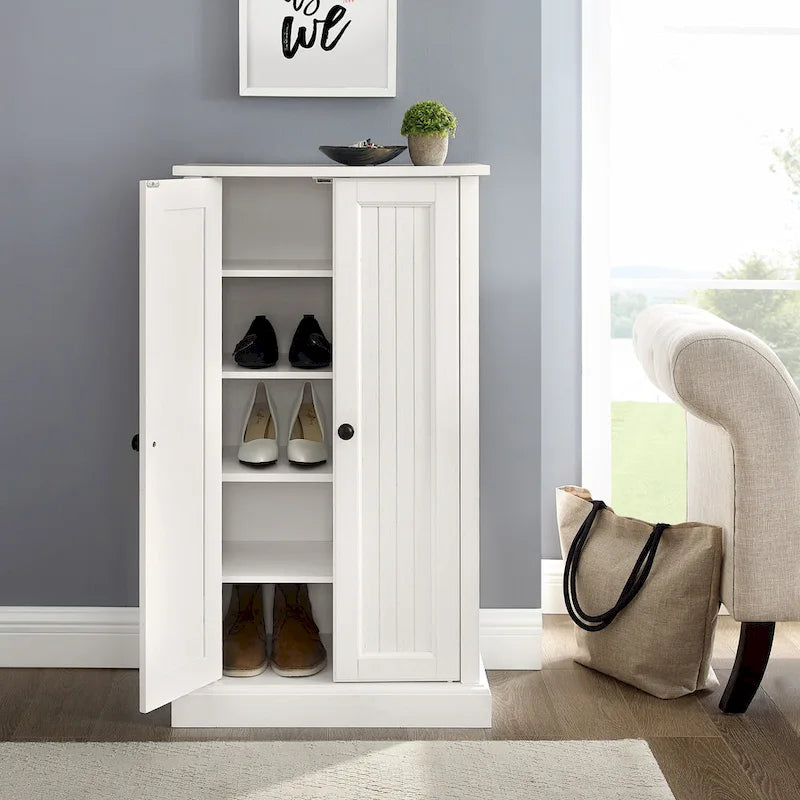 Coastal Style Accent Cabinet with Beadboard Doors and 4 Adjustable Shelves White