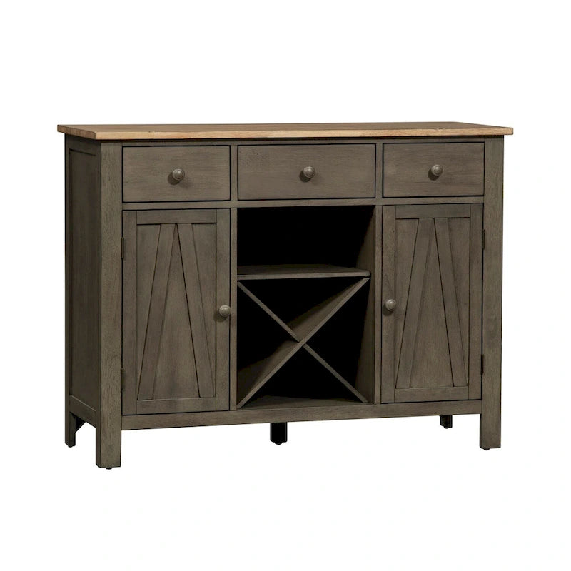 Wood and MDF Server Cabinet with 3 Drawers Wine Storage and Adjustable Shelves
