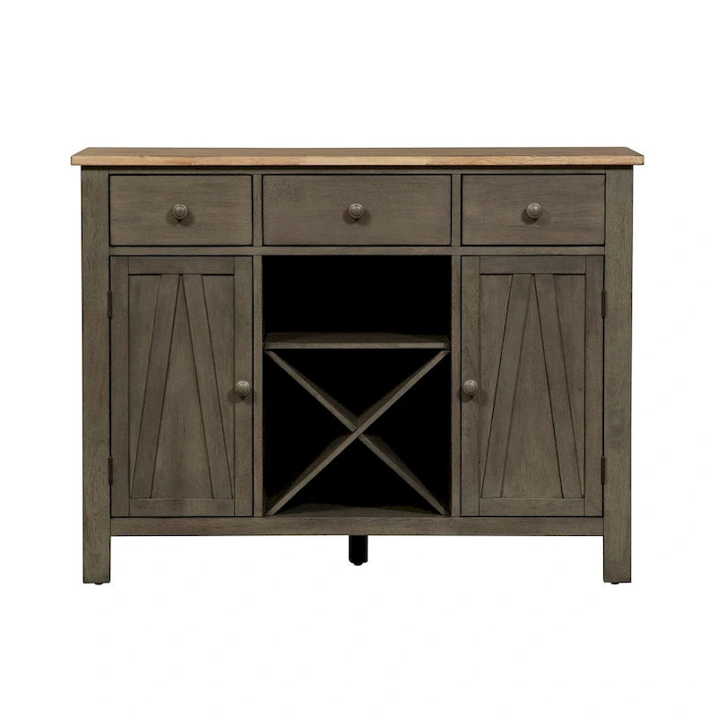Wood and MDF Server Cabinet with 3 Drawers Wine Storage and Adjustable Shelves