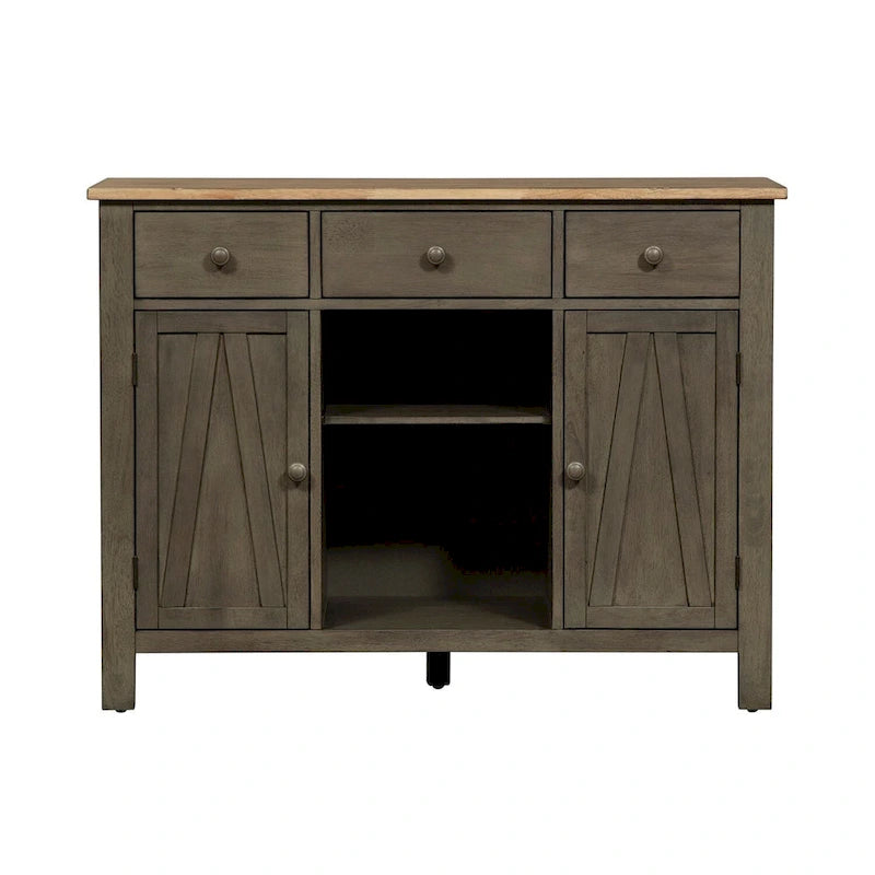 Wood and MDF Server Cabinet with 3 Drawers Wine Storage and Adjustable Shelves
