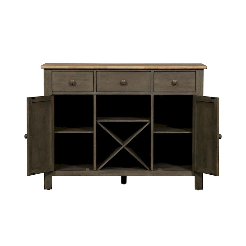 Wood and MDF Server Cabinet with 3 Drawers Wine Storage and Adjustable Shelves