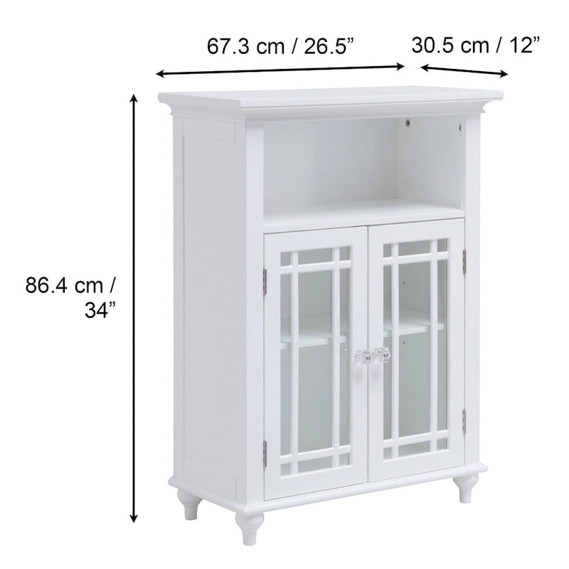 White Accent Cabinet with 2 Prairie Grid Glass Doors and Adjustable Interior Shelf