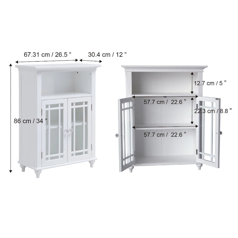 White Accent Cabinet with 2 Prairie Grid Glass Doors and Adjustable Interior Shelf