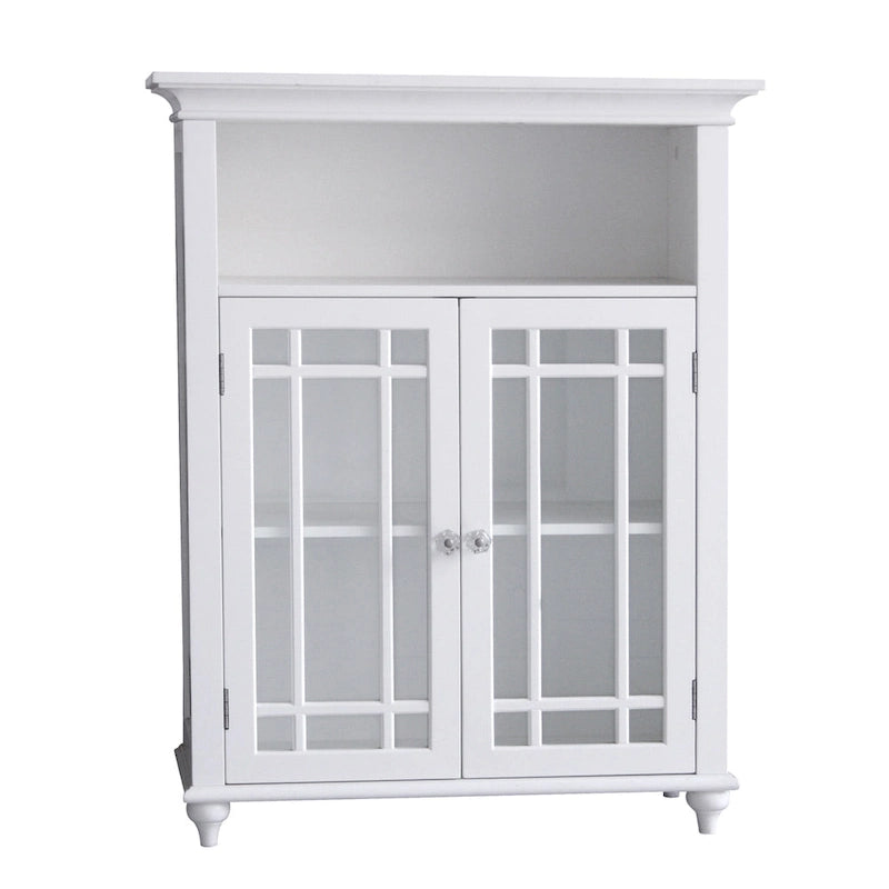 White Accent Cabinet with 2 Prairie Grid Glass Doors and Adjustable Interior Shelf