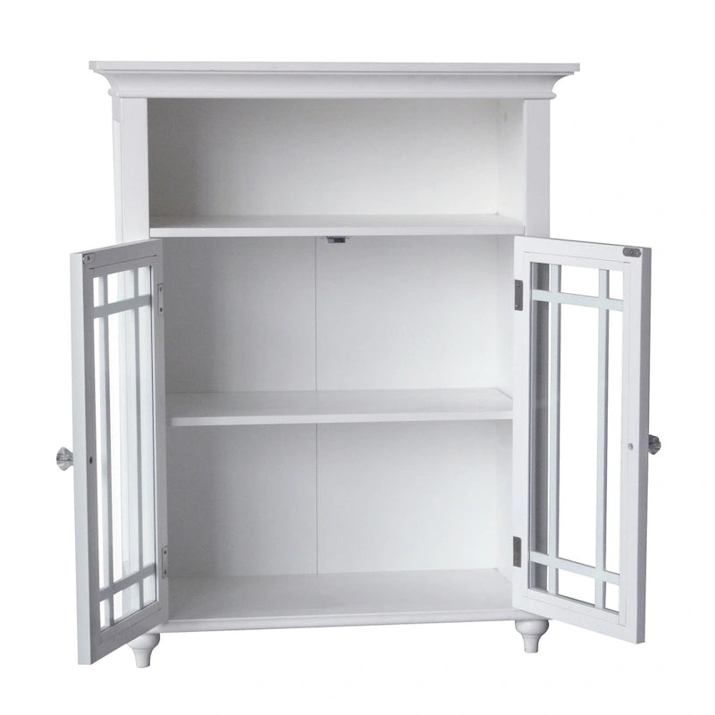 White Accent Cabinet with 2 Prairie Grid Glass Doors and Adjustable Interior Shelf