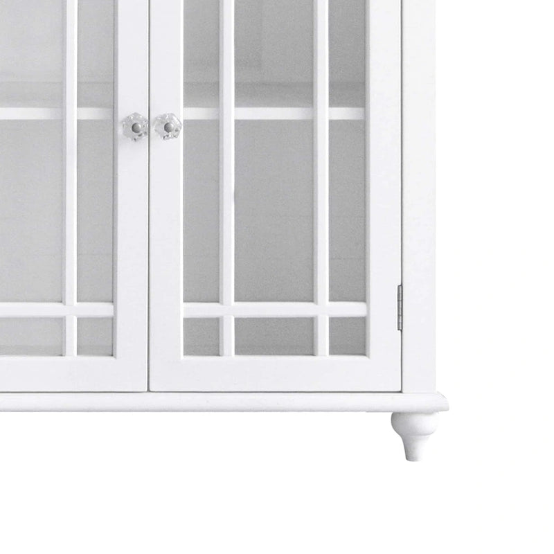 White Accent Cabinet with 2 Prairie Grid Glass Doors and Adjustable Interior Shelf