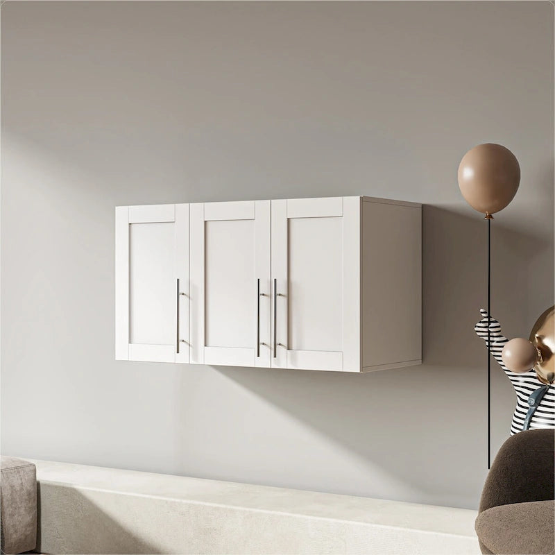 Stackable Wall Mounted Storage Cabinet with Movable Shelves White