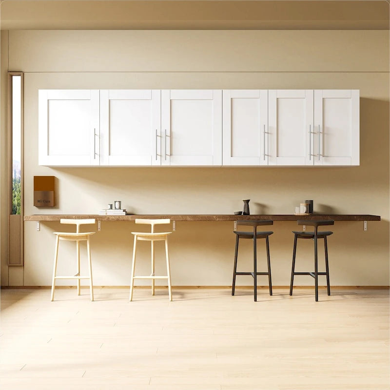 Stackable Wall Mounted Storage Cabinet with Movable Shelves White