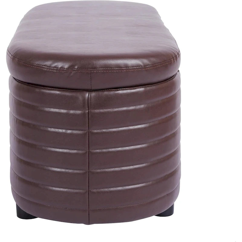 PU Leather Storage Bench with Pleated Oval Design and Solid Wood Legs 500 lbs Capacity