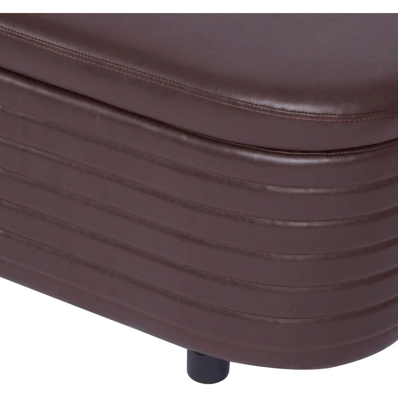 PU Leather Storage Bench with Pleated Oval Design and Solid Wood Legs 500 lbs Capacity