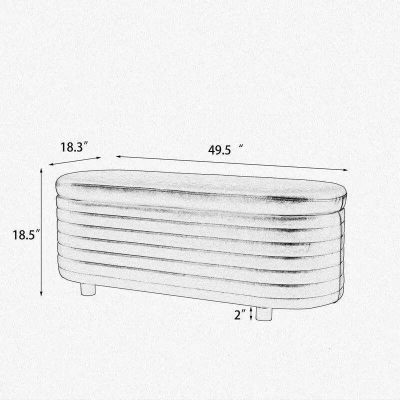 PU Leather Storage Bench with Pleated Oval Design and Solid Wood Legs 500 lbs Capacity