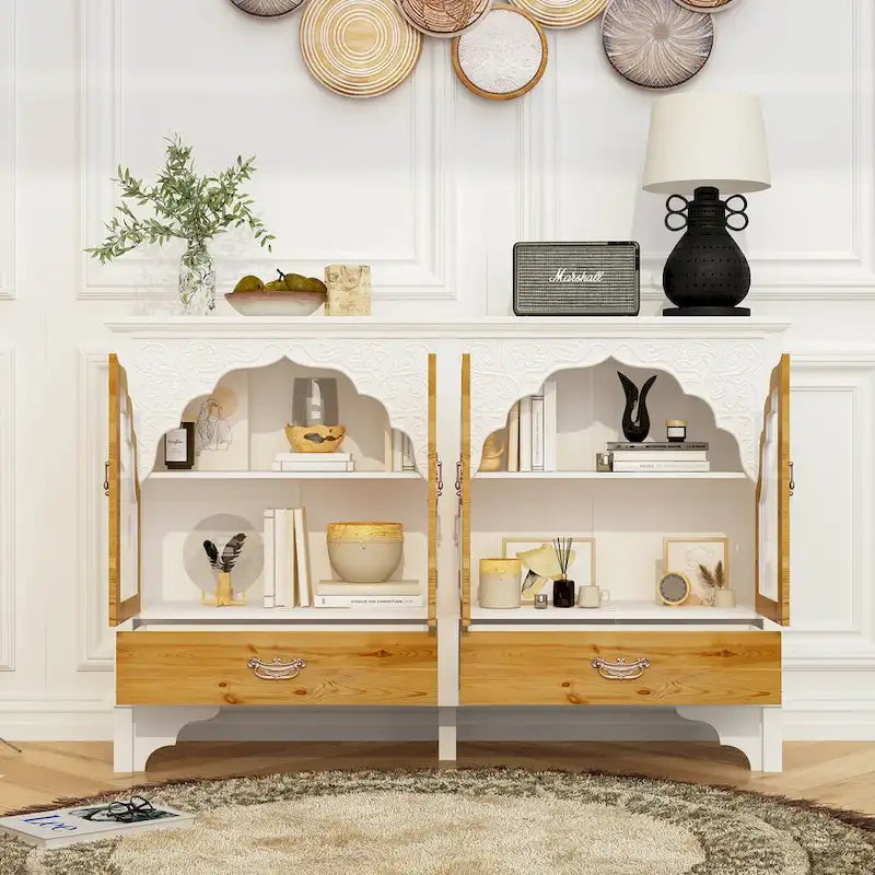 Retro Style Carved Sideboard Cabinet with Acrylic Glass Doors 60.2 in.
