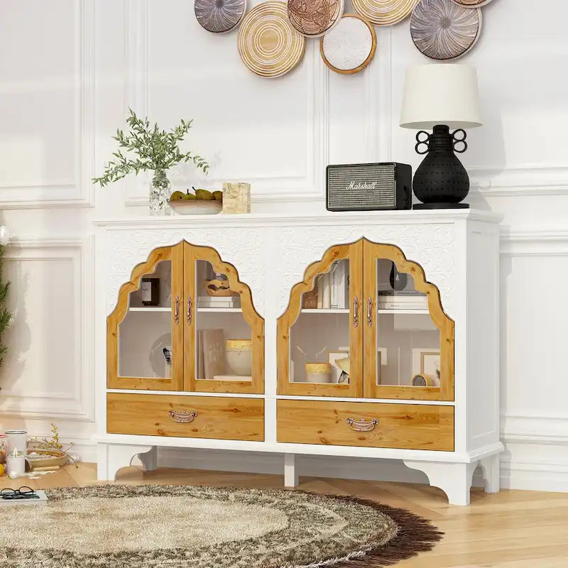 Retro Style Carved Sideboard Cabinet with Acrylic Glass Doors 60.2 in.