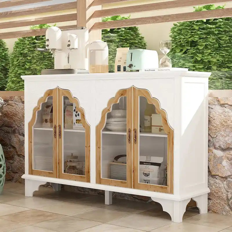 Retro Style Carved Sideboard Cabinet with Acrylic Glass Doors 60.2 in.