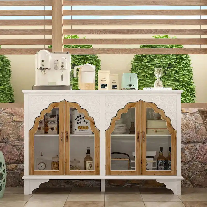 Retro Style Carved Sideboard Cabinet with Acrylic Glass Doors 60.2 in.