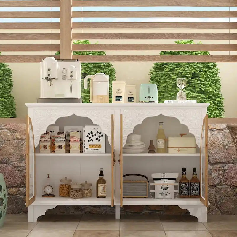 Retro Style Carved Sideboard Cabinet with Acrylic Glass Doors 60.2 in.