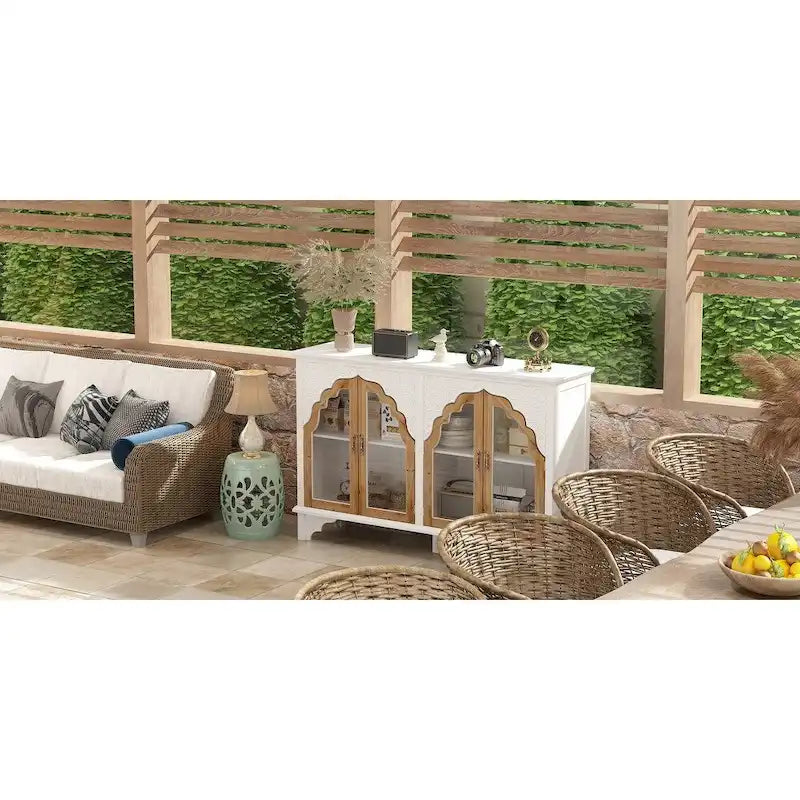Retro Style Carved Sideboard Cabinet with Acrylic Glass Doors 60.2 in.