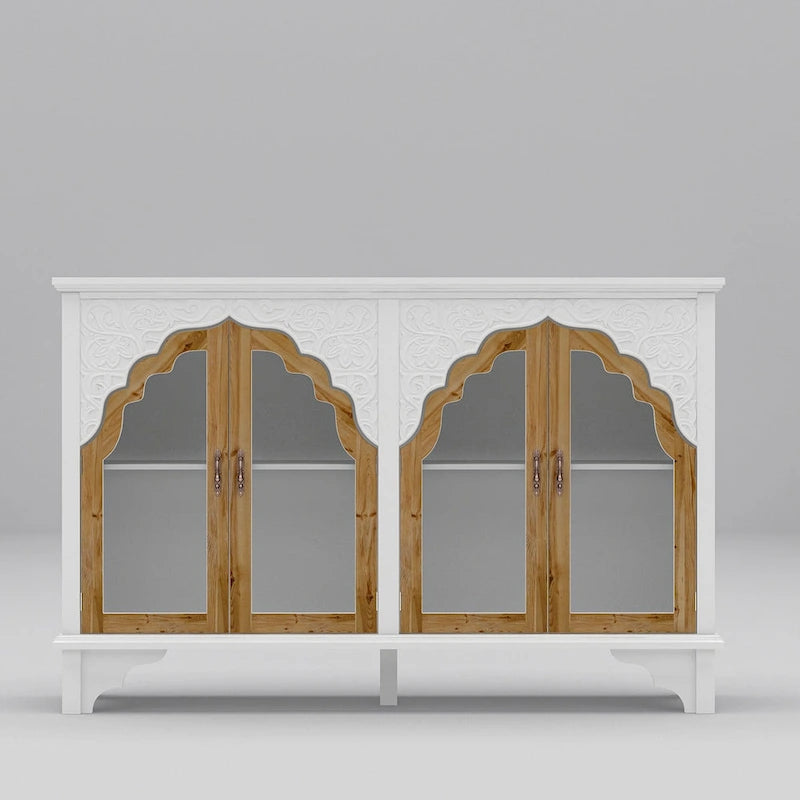Retro Style Carved Sideboard Cabinet with Acrylic Glass Doors 60.2 in.